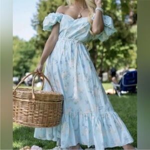 LoveShackFancy x Target Blue Floral Puff Sleeve Midi Dress 14